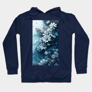 White-blue flowers on a blue background Hoodie